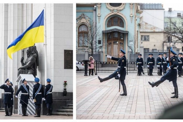 Фото дня:  Возле Рады прошла первая церемония поднятия государственного флага и смена почетного караула Нацгвардии